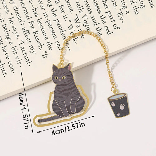 1PC Cat Chaining Bookmark Metal Bookmark Brass Metal Classical Cute Style Student Gift Cultural and Creative Hollow Bookmark