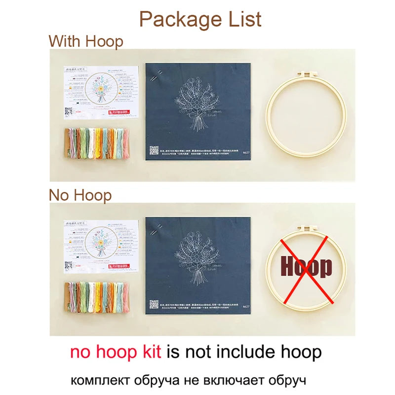 Embroidery Kit for Beginners Flower Bird Embroidery Starter Kit Stitches Practice Kit Stamped Cross Stitch Sets with Tools