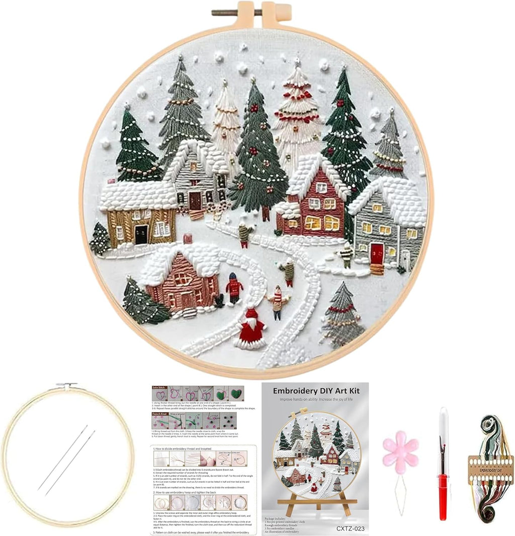 Embroidery Kits for Adults Beginner DIY Cross Stitch Stamped Christmas Tree Pattern Stitching Sewing Kit 1 Piece 7.8 X 7.8 Inch