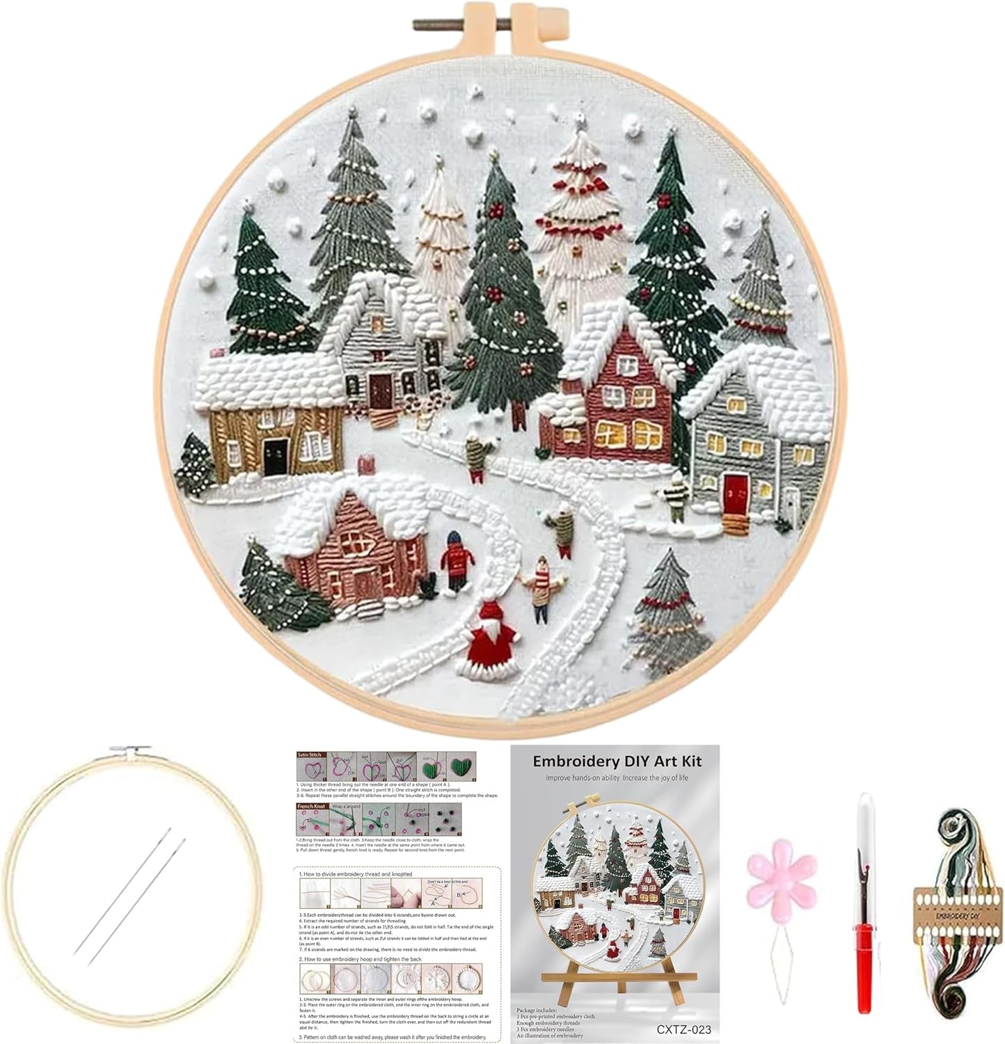 Embroidery Kits for Adults Beginner DIY Cross Stitch Stamped Christmas Tree Pattern Stitching Sewing Kit 1 Piece 7.8 X 7.8 Inch