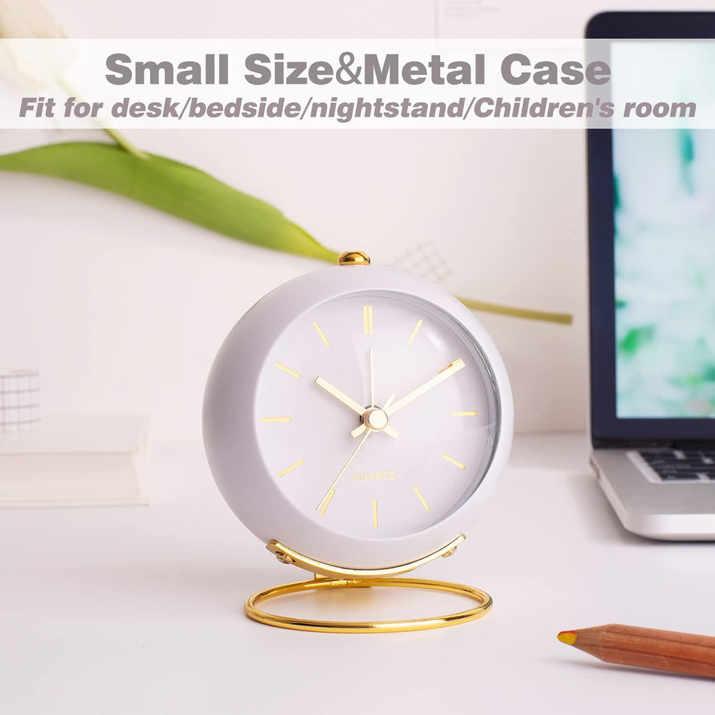 ® Battery Operated Desk Alarm Clocks with Light,Retro Silent No Ticking Analog Small Clock,Loud Table Clock for Bedside/Bedroom/Kitchen/Office/Travel/Kids/Room Decor Aesthetic Vintage(White)