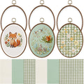 6 Set Embroidery Kit with 9.3 X 6.8 Inch Oval Embroidery Hoop Frame and 11.8 Inch Pre-Cut Cloth Fabric Squares Imitated Wood Cross Stitch Hoop for Craft Sewing Hanging Ornament