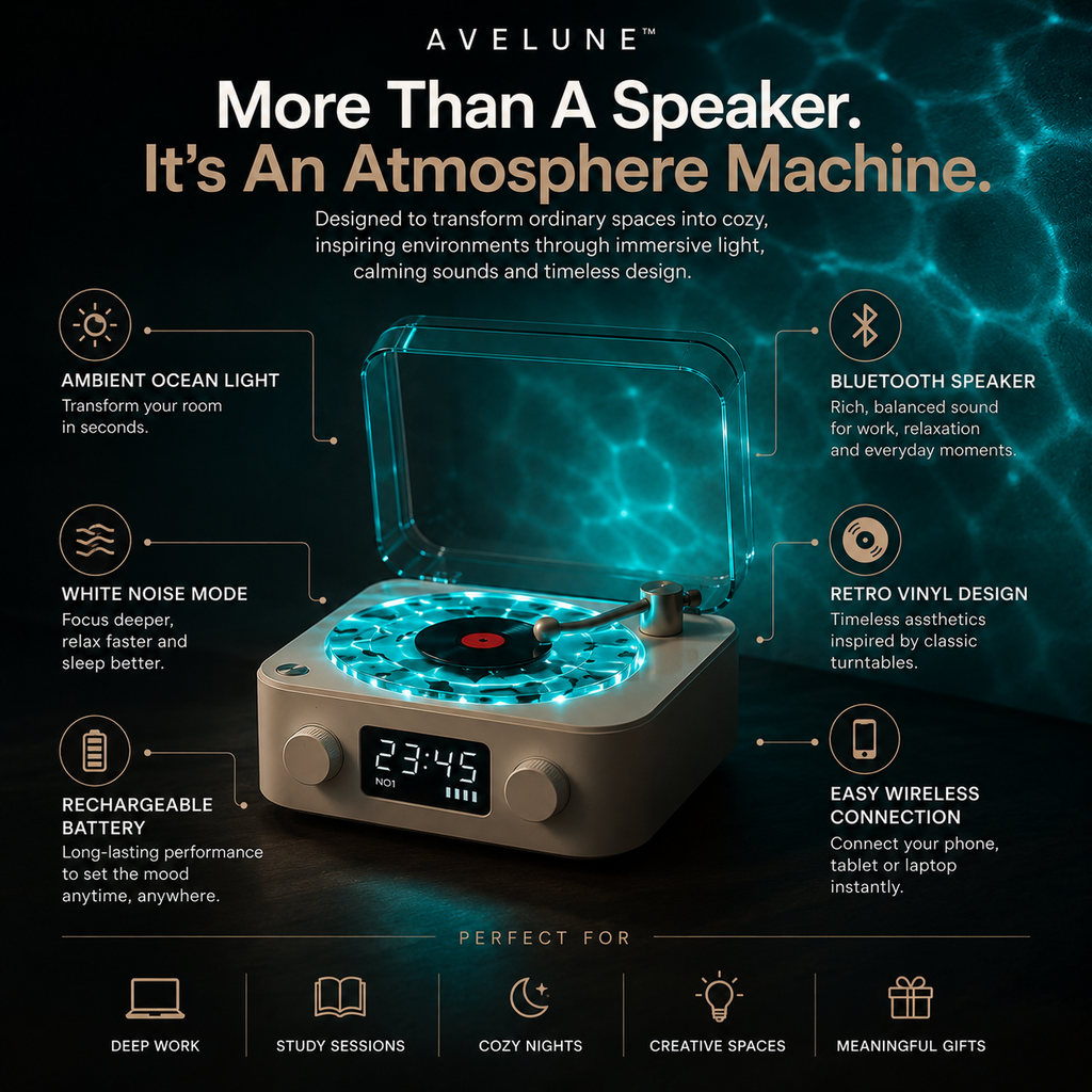 AVELUNE™ Retro Vinyl Bluetooth Speaker with Ambient Light & White Noise