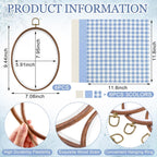 6 Set Embroidery Kit with 9.3 X 6.8 Inch Oval Embroidery Hoop Frame and 11.8 Inch Pre-Cut Cloth Fabric Squares Imitated Wood Cross Stitch Hoop for Craft Sewing Hanging Ornament