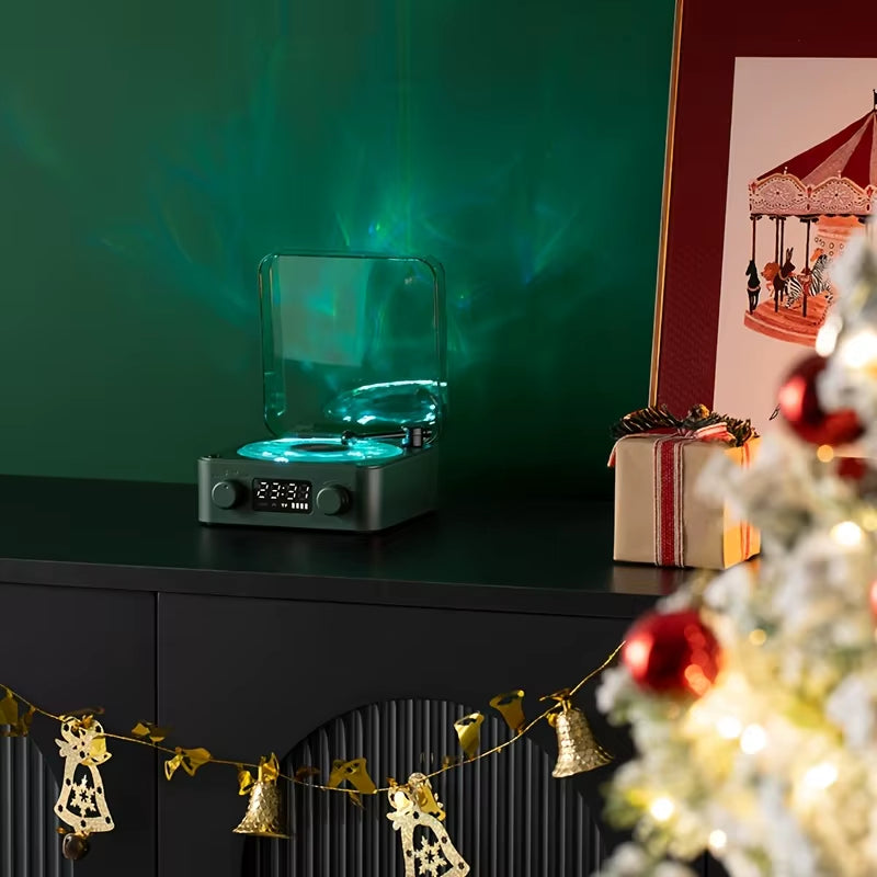 Retro Turntable Speaker with White Noise Wireless Bluetooth Vinyl Record Player Stereo Sound RGB Projection Lamp Effect