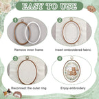 6 Set Embroidery Kit with 9.3 X 6.8 Inch Oval Embroidery Hoop Frame and 11.8 Inch Pre-Cut Cloth Fabric Squares Imitated Wood Cross Stitch Hoop for Craft Sewing Hanging Ornament