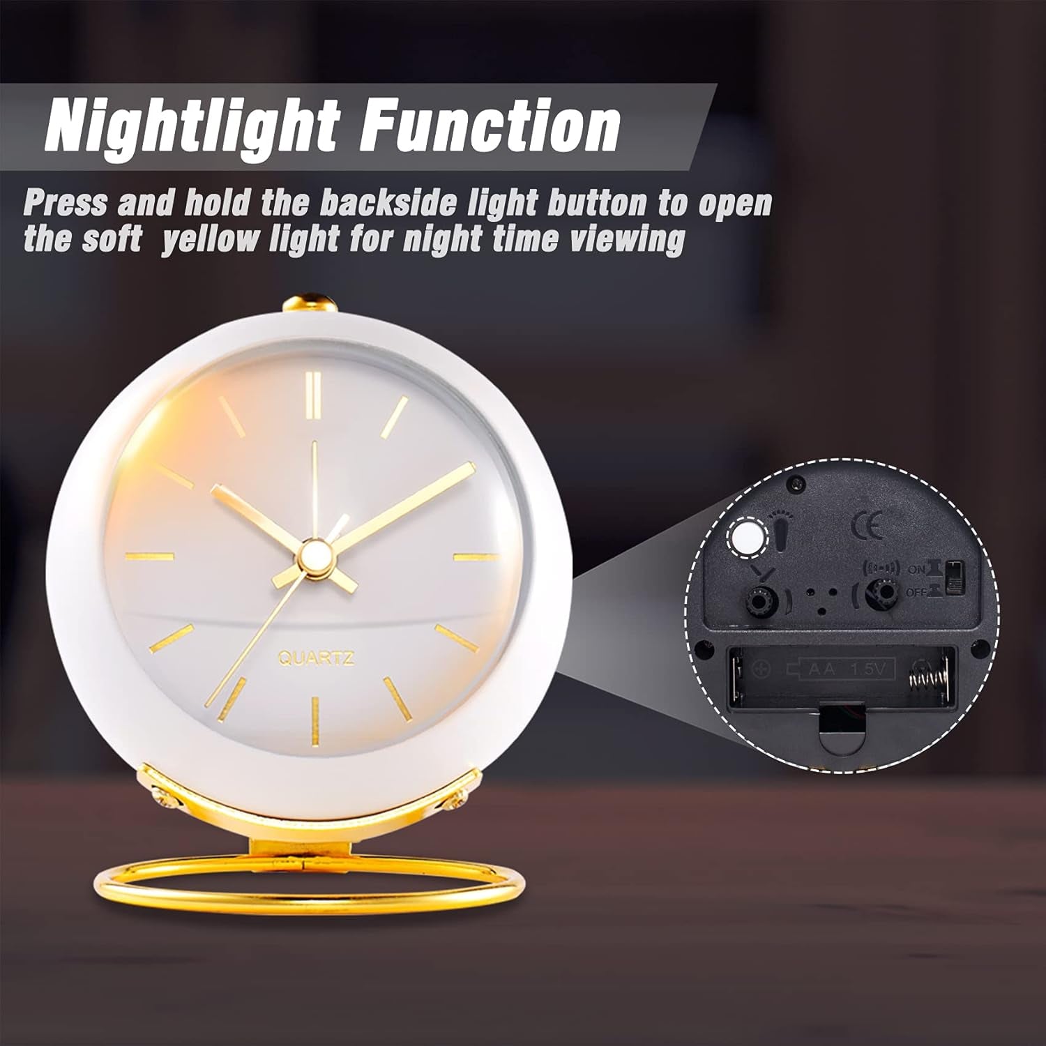 ® Battery Operated Desk Alarm Clocks with Light,Retro Silent No Ticking Analog Small Clock,Loud Table Clock for Bedside/Bedroom/Kitchen/Office/Travel/Kids/Room Decor Aesthetic Vintage(White)