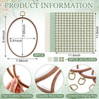 6 Set Embroidery Kit with 9.3 X 6.8 Inch Oval Embroidery Hoop Frame and 11.8 Inch Pre-Cut Cloth Fabric Squares Imitated Wood Cross Stitch Hoop for Craft Sewing Hanging Ornament